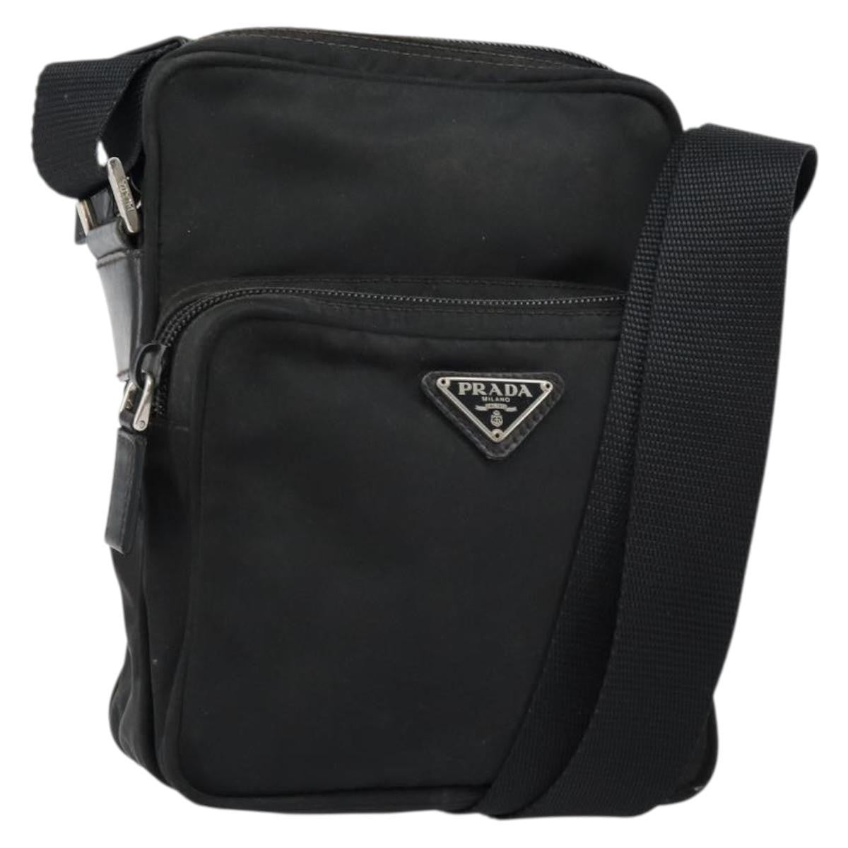 Prada Front Pocket Messenger Bag Tessuto, BLACK, NYLON, Shoulder bag