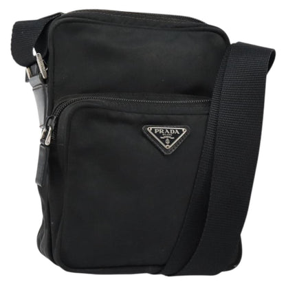 Prada Front Pocket Messenger Bag Tessuto, BLACK, NYLON, Shoulder bag