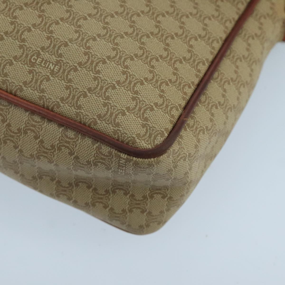 Celine Vintage Macadam Circle Logo Shoulder Bag Canvas and Leather, BEIGE, CANVAS, Shoulder bag