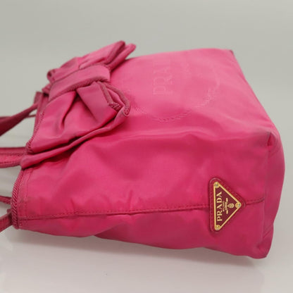Prada Logo Bow Convertible Tote Tessuto with Leather, PINK, NYLON, Tote bag