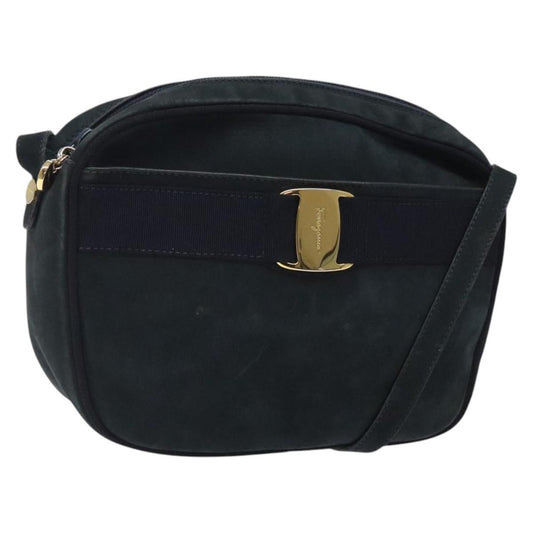 Salvatore Ferragamo Vala Shoulder Bag Suede, NAVY, SUEDE, Shoulder bag