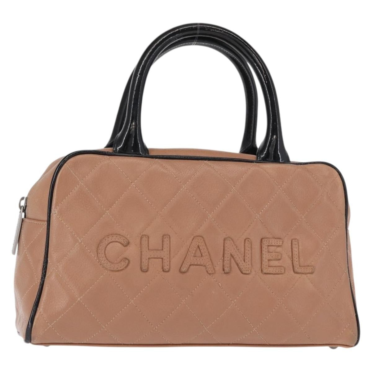 Chanel Embossed Logo Bowler Bag Quilted Caviar, BEIGE, LEATHER, Handbag