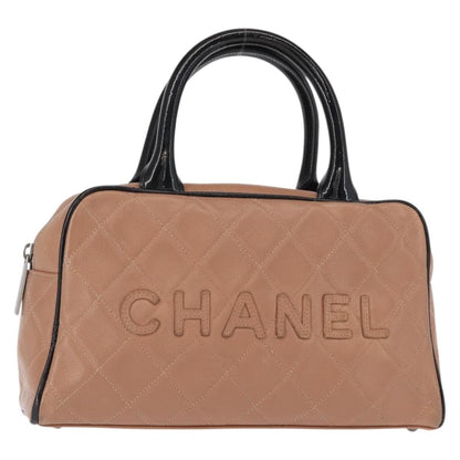Chanel Embossed Logo Bowler Bag Quilted Caviar, BEIGE, LEATHER, Handbag