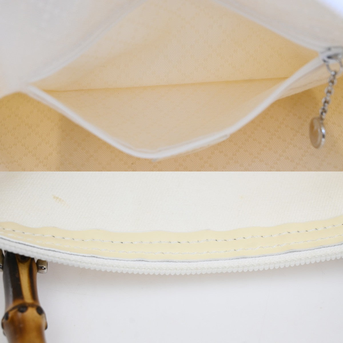 Gucci Convertible Bamboo Zip Tote Nylon, White, Nylon, Tote Bag