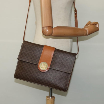 Celine Vintage Macadam Shoulder Bag Canvas and Leather, BROWN, CANVAS, Shoulder bag