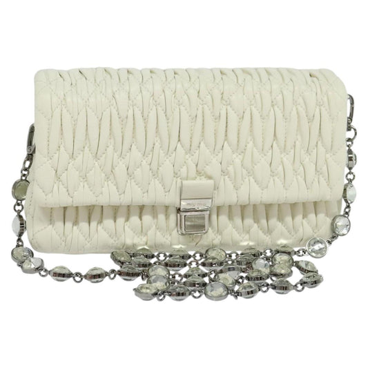 Miu Miu Crystal 2way Pouch Matelasse Leather, WHITE, LEATHER, Shoulder bag