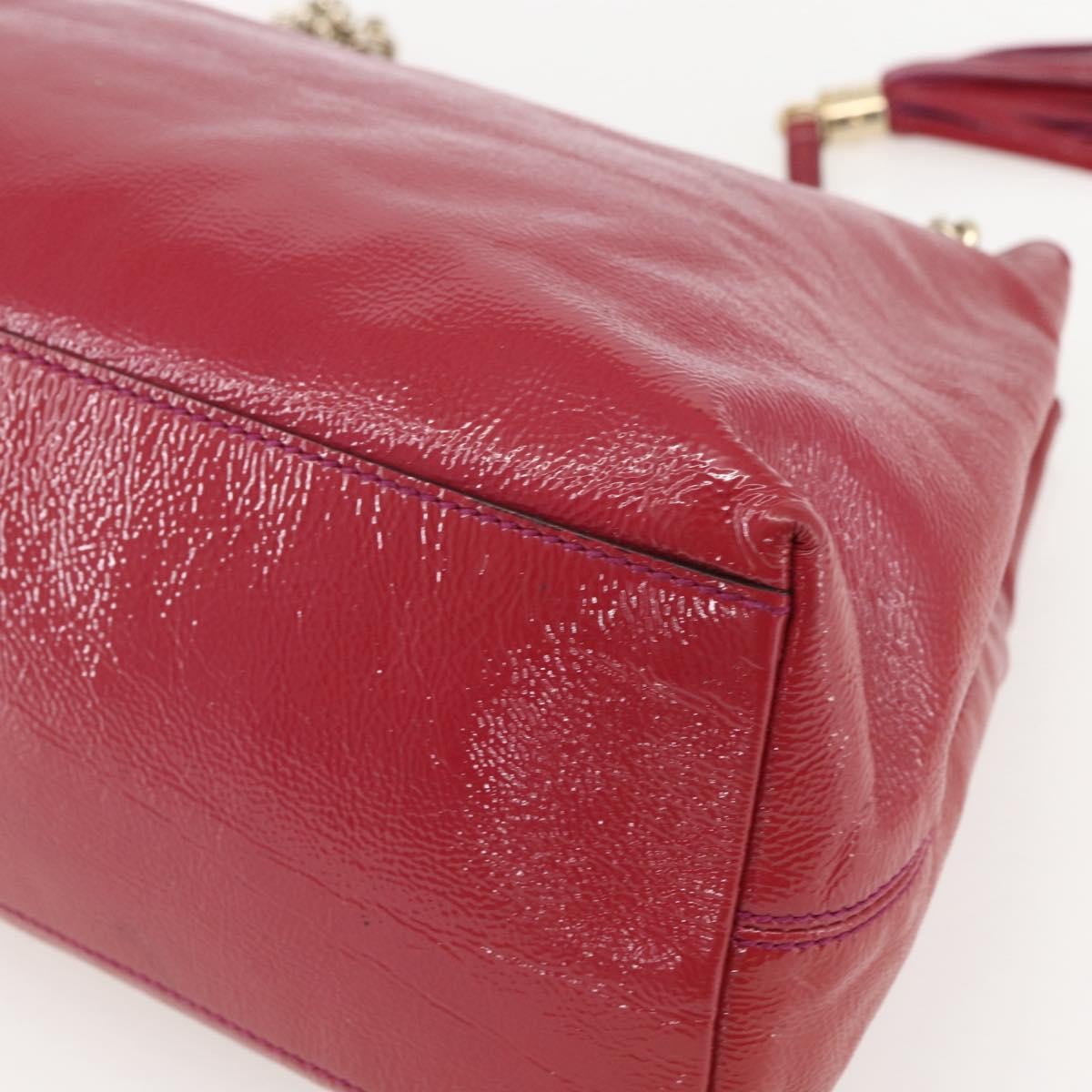 Gucci Soho Chain Strap Shoulder Bag Patent, RED, LEATHER, Shoulder bag