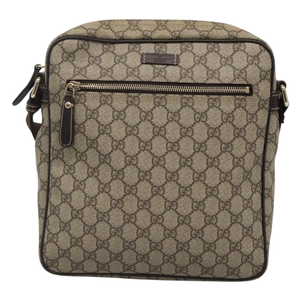 Gucci Front Zip Messenger GG Coated Canvas, BEIGE, CANVAS, Shoulder bag