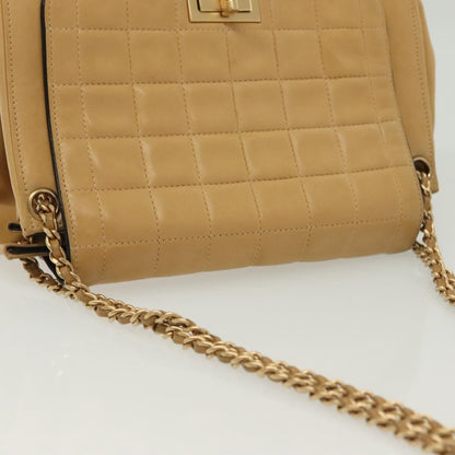 Chanel Chocolate Bar Flap Bag Quilted Lambskin, BEIGE, LEATHER, Shoulder bag