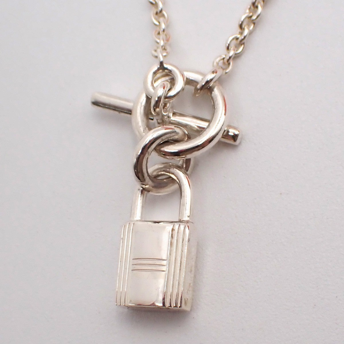 Hermes Cadenas Kelly Pendant Necklace Sterling Silver, SILVER, SILVER, Necklace