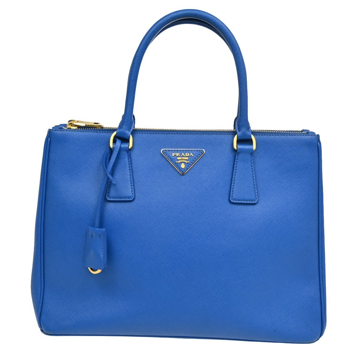 Prada Double Zip Tote Leather, BLUE, LEATHER, Tote bag