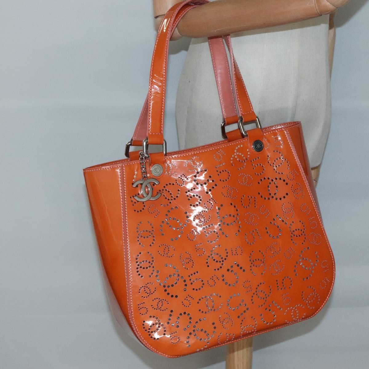 Chanel CC No.5 Shopping Tote Perforated Patent, ORANGE, PATENT_LEATHER, Tote bag