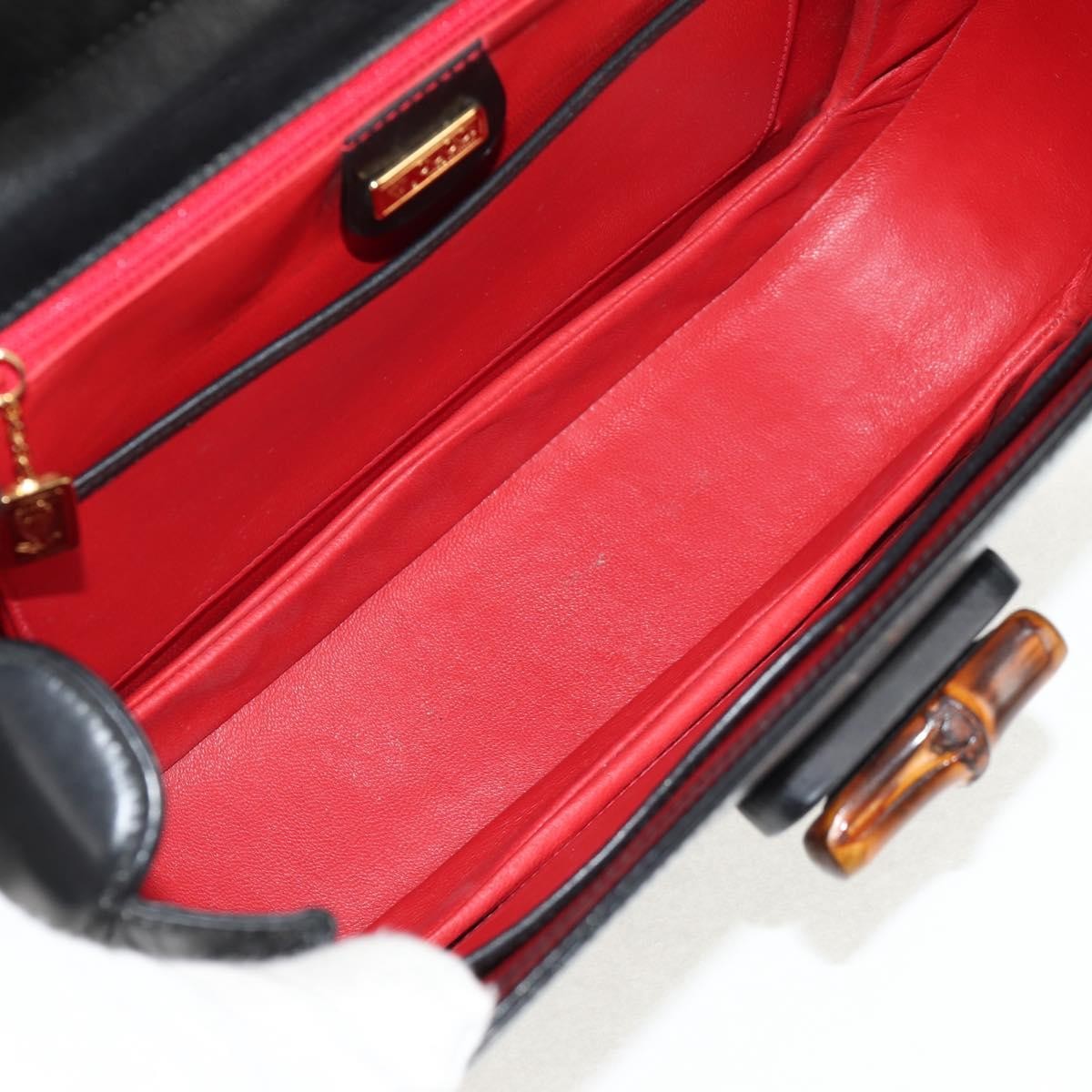 Gucci Vintage Convertible Bamboo Top Handle Bag Leather, BLACK, LEATHER, Handbag