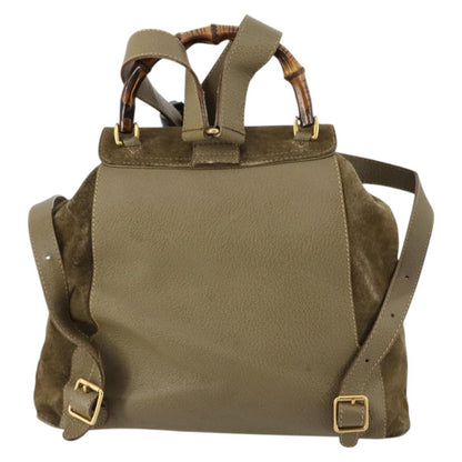 Gucci Vintage Bamboo Backpack Suede, KHAKI, SUEDE, Backpack