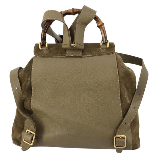 Gucci Vintage Bamboo Backpack Suede, KHAKI, SUEDE, Backpack