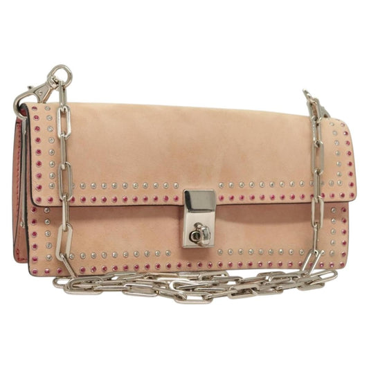 Valentino Garavani Turnlock Chain Shoulder Bag Suede, PINK, SUEDE, Shoulder bag
