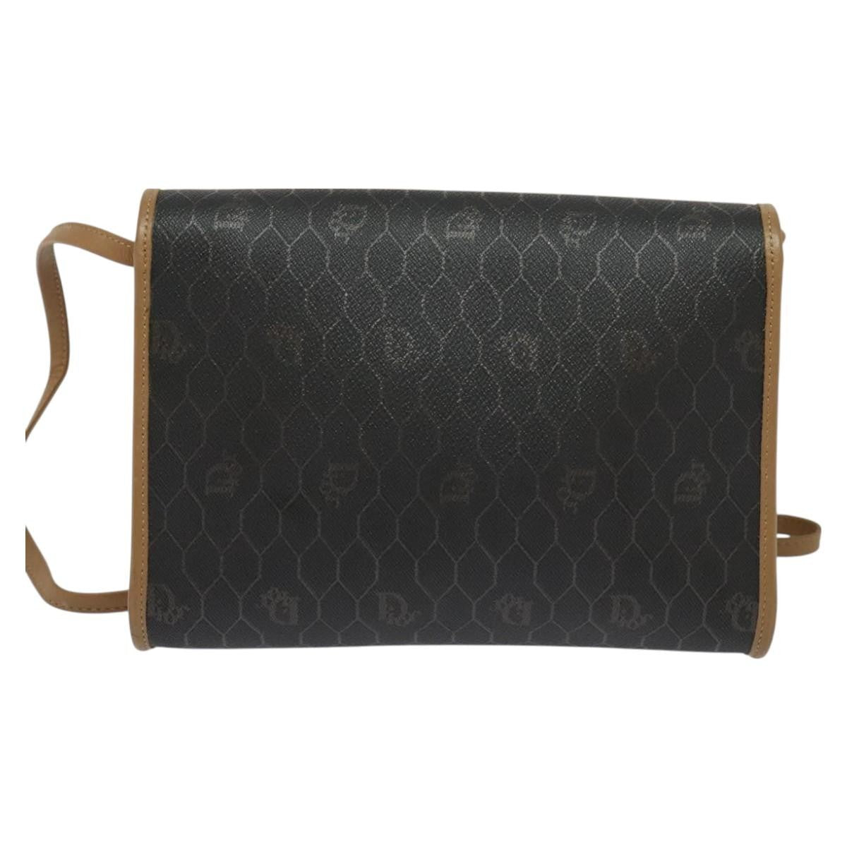 Christian Dior Vintage Honeycomb Flap Crossbody Bag Coated Canvas, BLACK, CANVAS, Crossbody bag