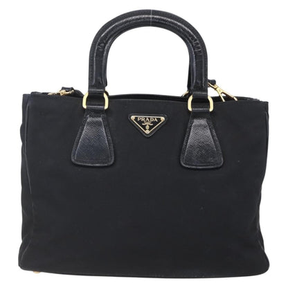 Prada Convertible Top Handle Tote Tessuto with Vernice Saffiano Leather, BLACK, NYLON, Handbag