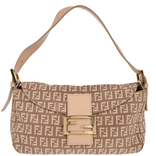 Fendi Flap Shoulder Bag Zucchino Canvas, PINK, CANVAS, Handbag