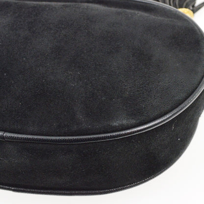 Chanel CC Mark Round chain black suede, BLACK, SUEDE, Shoulder bag