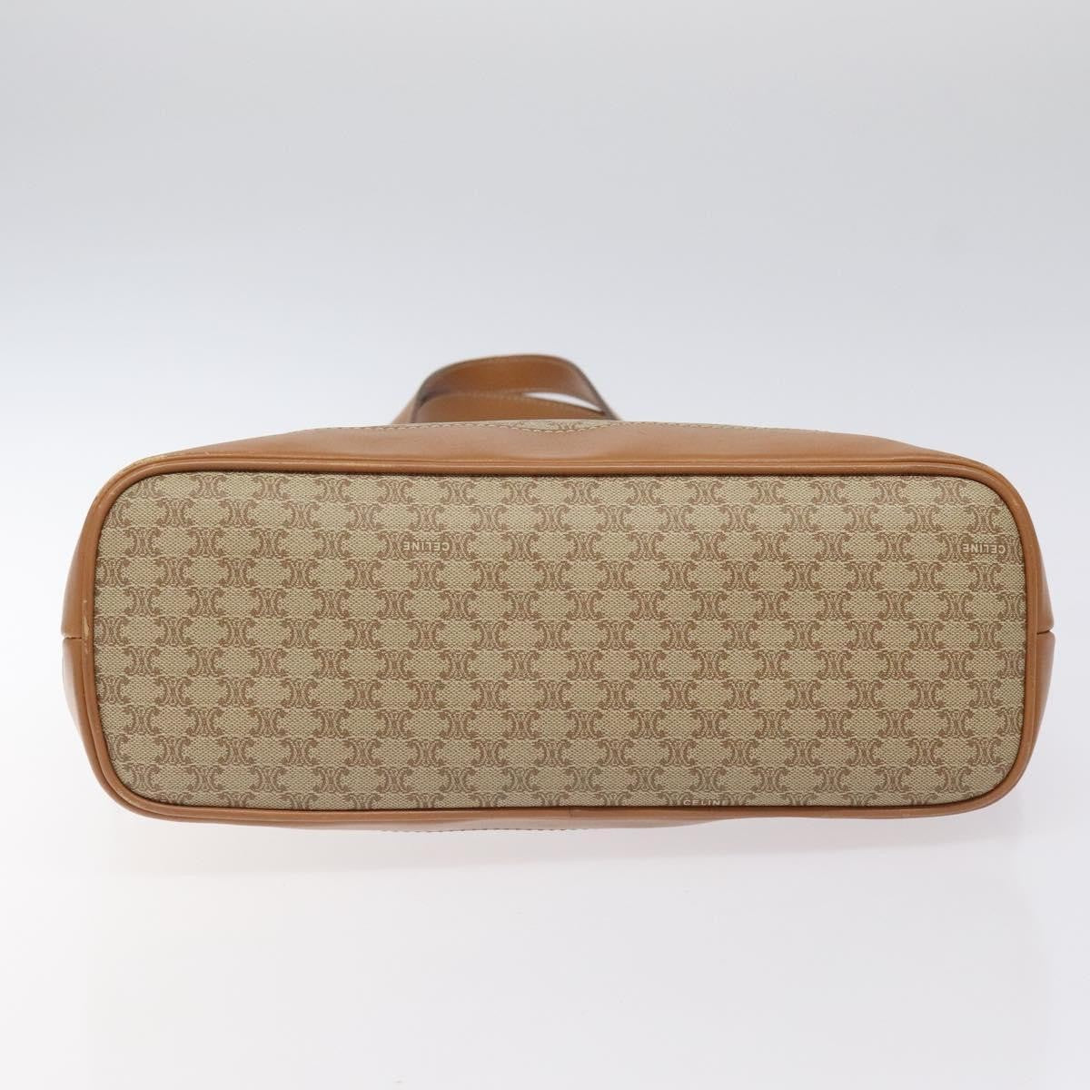 Celine Vintage Macadam Shoulder Bag Canvas and Leather, BEIGE, CANVAS, Shoulder bag