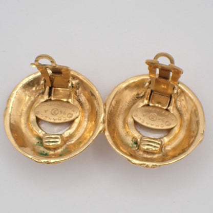 Chanel Vintage Round Clip-On Earrings Metal with Faux Pearl, GOLD, GOLD_PLATED, Earrings