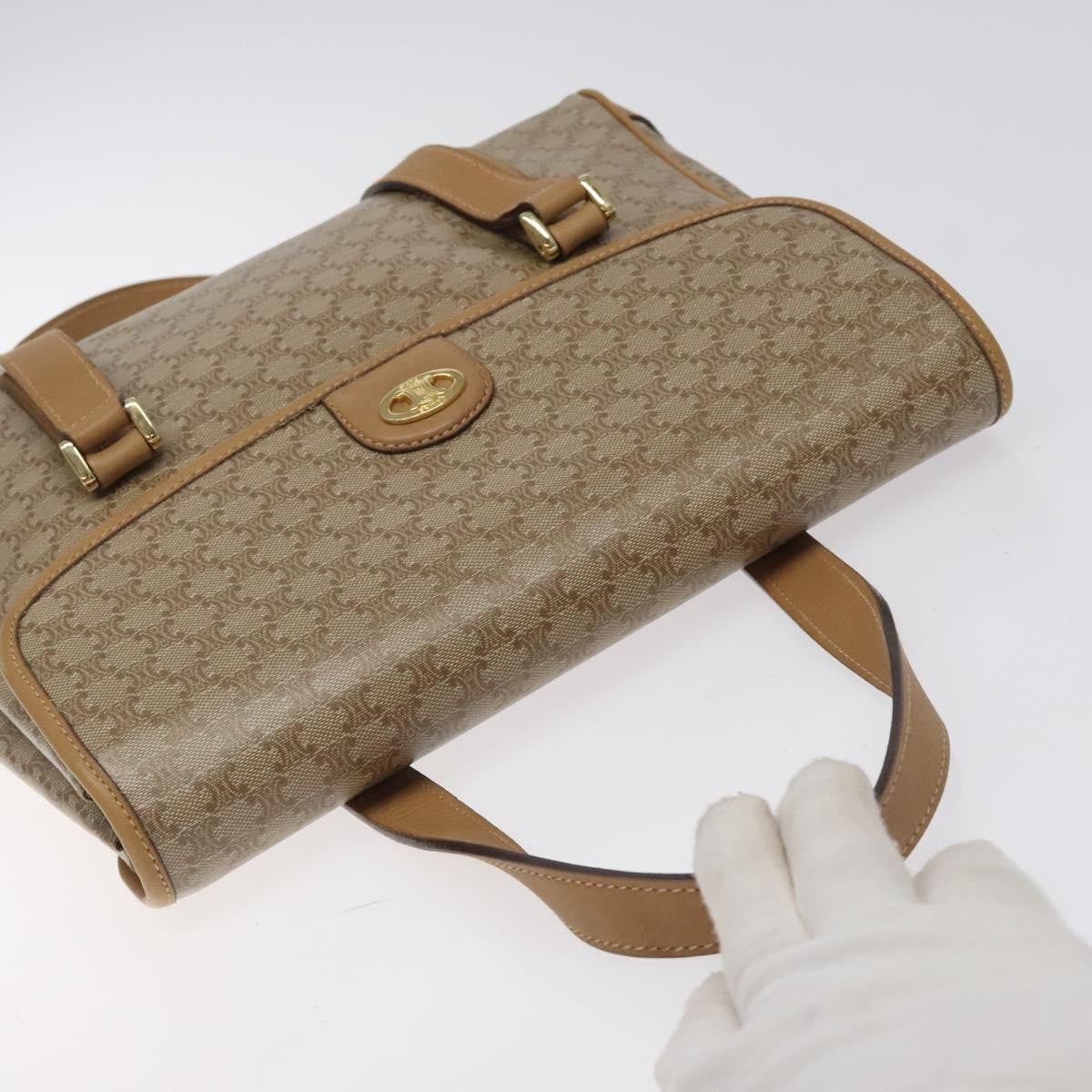 Celine Vintage Macadam Handbag Canvas, BEIGE, CANVAS, Handbag