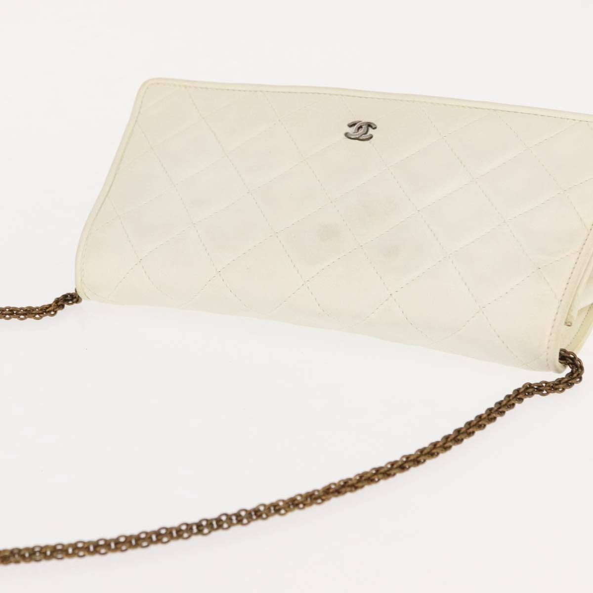 Chanel Full Flap Wallet on Chain Quilted Lambskin, WHITE, LEATHER, Clutche & pouche