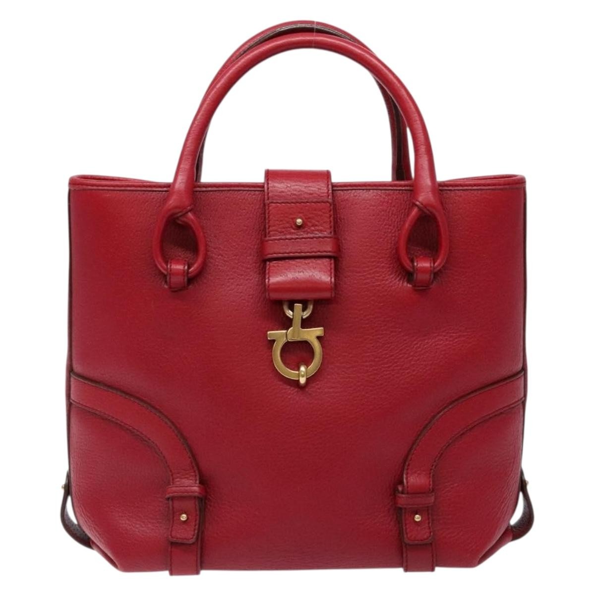Salvatore Ferragamo Gancini handbag Leather, RED, LEATHER, Handbag