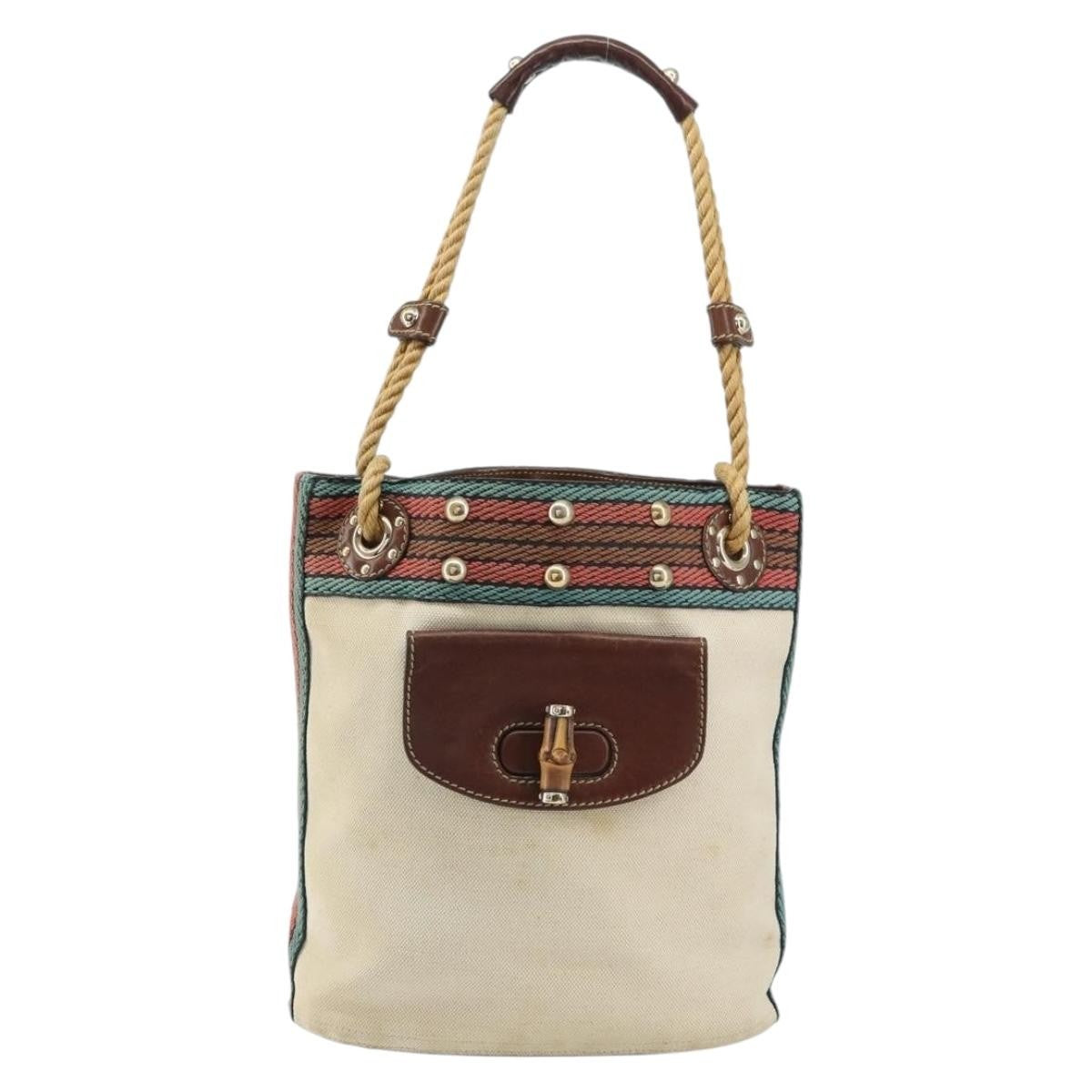 Gucci Vintage Bamboo Shoulder Bag Canvas, BEIGE, CANVAS, Shoulder bag