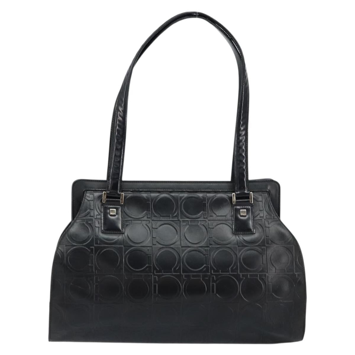 Salvatore Ferragamo Gancini Tote Leather, BLACK, LEATHER, Tote bag