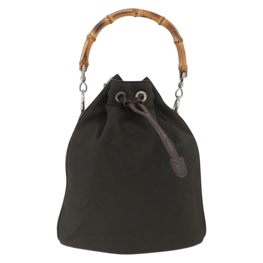 Gucci Vintage Bamboo Bucket Bag Nylon and Leather, Khaki, Nylon, Handbag