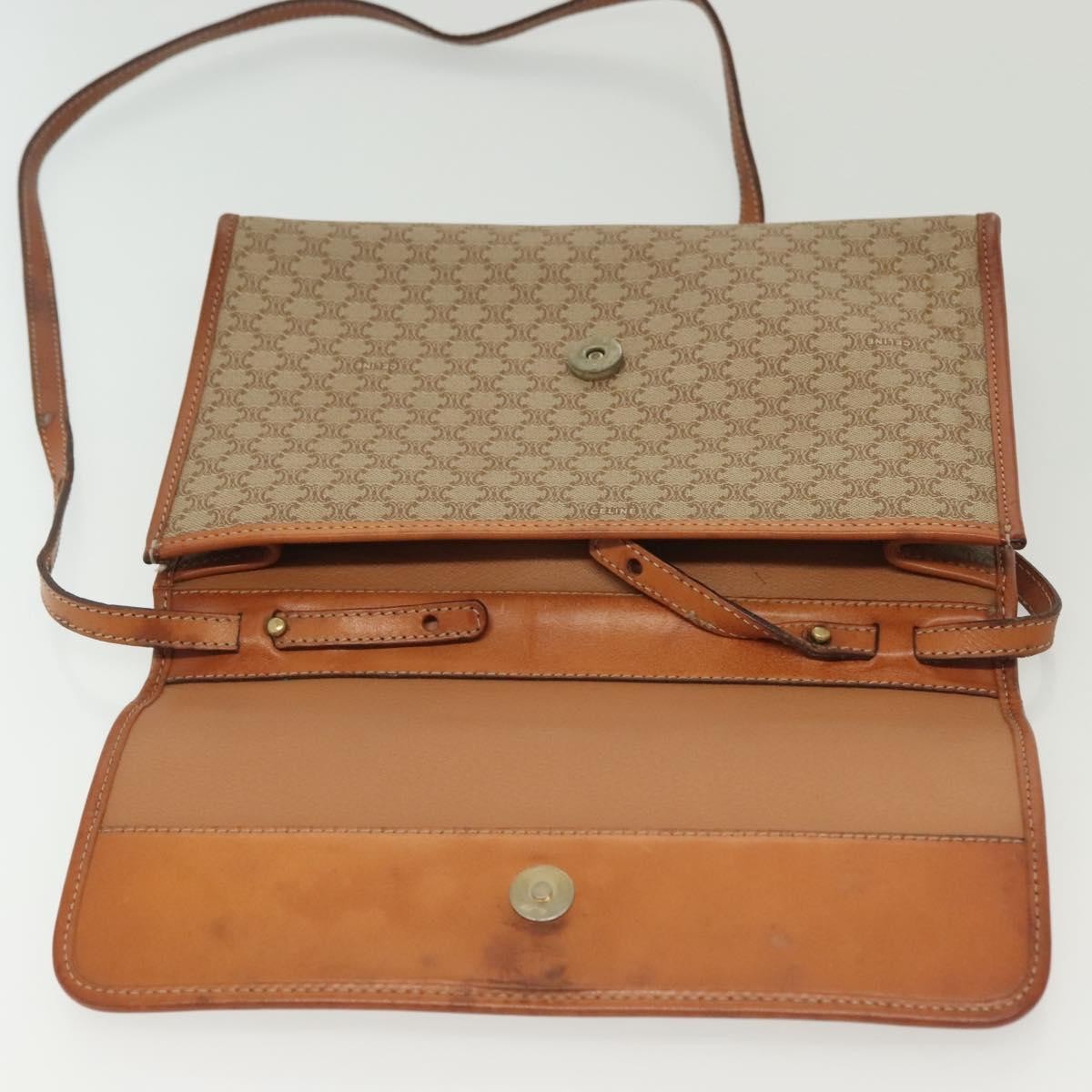 Celine Vintage Macadam Shoulder Bag Canvas and Leather, BEIGE, CANVAS, Shoulder bag