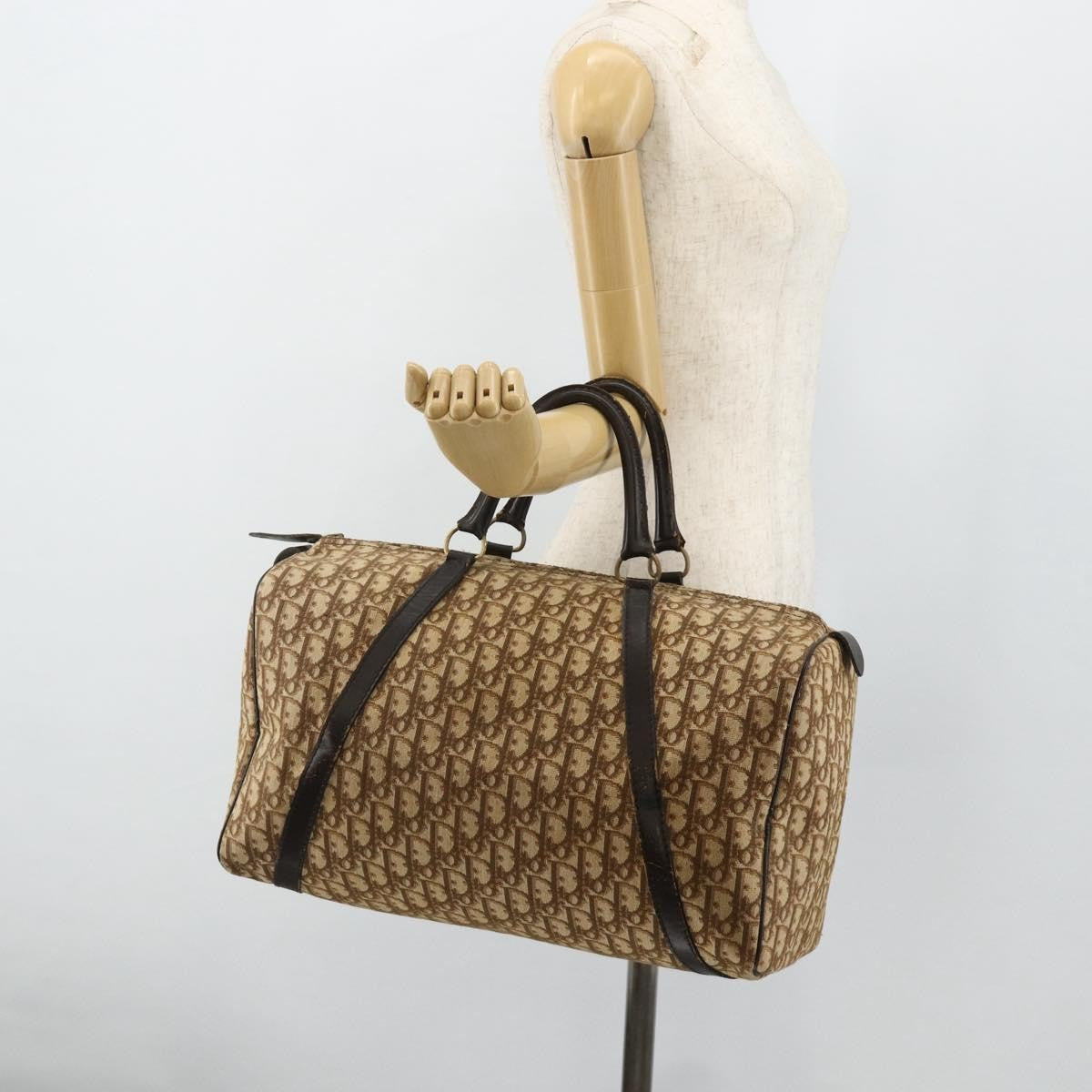 Christian Dior Vintage Trotter Boston Bag Diorissimo Canvas, Beige, Canvas, Handbag