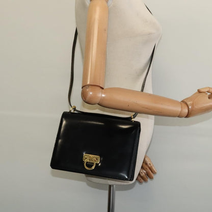 Salvatore Ferragamo Gancini Shoulder Bag Patent Leather, BLACK, PATENT_LEATHER, Shoulder bag