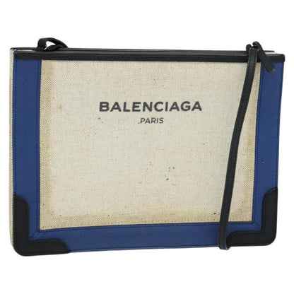 Balenciaga Navy Pochette Canvas and Leather, BEIGE, CANVAS, Shoulder bag