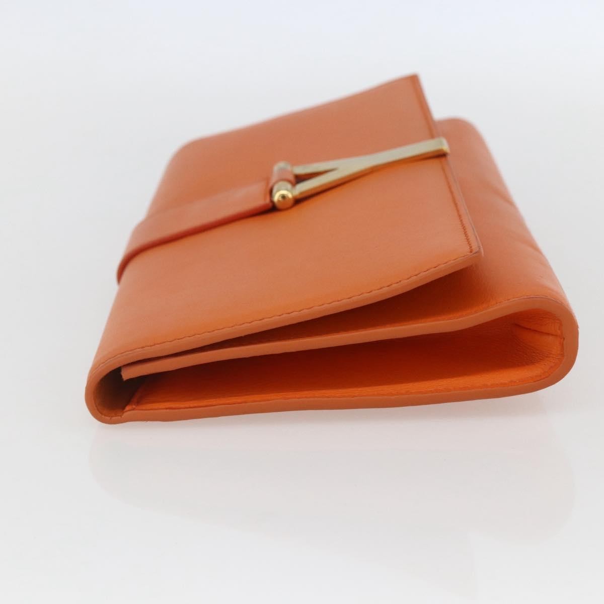 Saint Laurent Chyc Clutch Leather, ORANGE, LEATHER, Clutche & pouche
