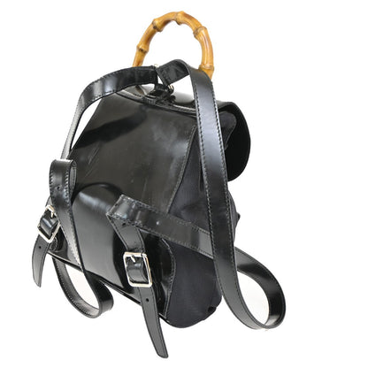 Gucci Vintage Bamboo Backpack Nylon and Patent Leather, BLACK, NYLON, Backpack