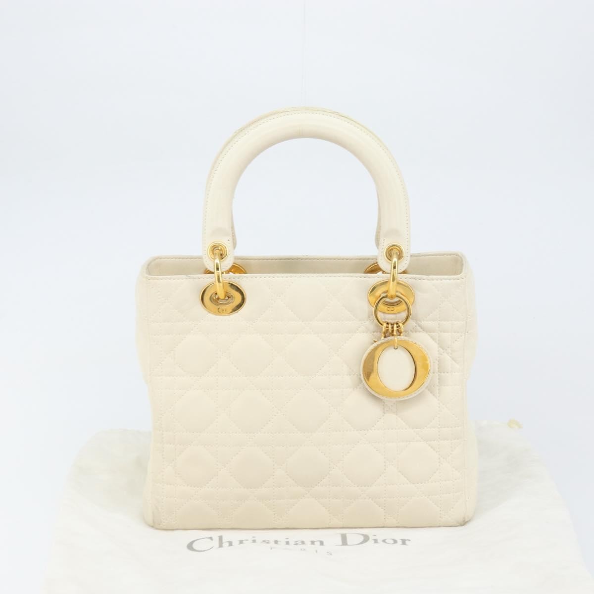 Christian Dior Vintage Lady Dior Bag Cannage Quilt Lambskin, WHITE, LEATHER, Handbag