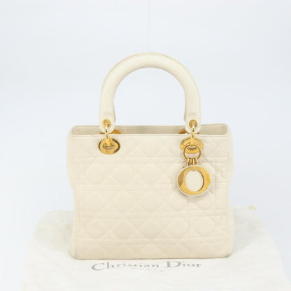 Christian Dior Vintage Lady Dior Bag Cannage Quilt Lambskin, WHITE, LEATHER, Handbag