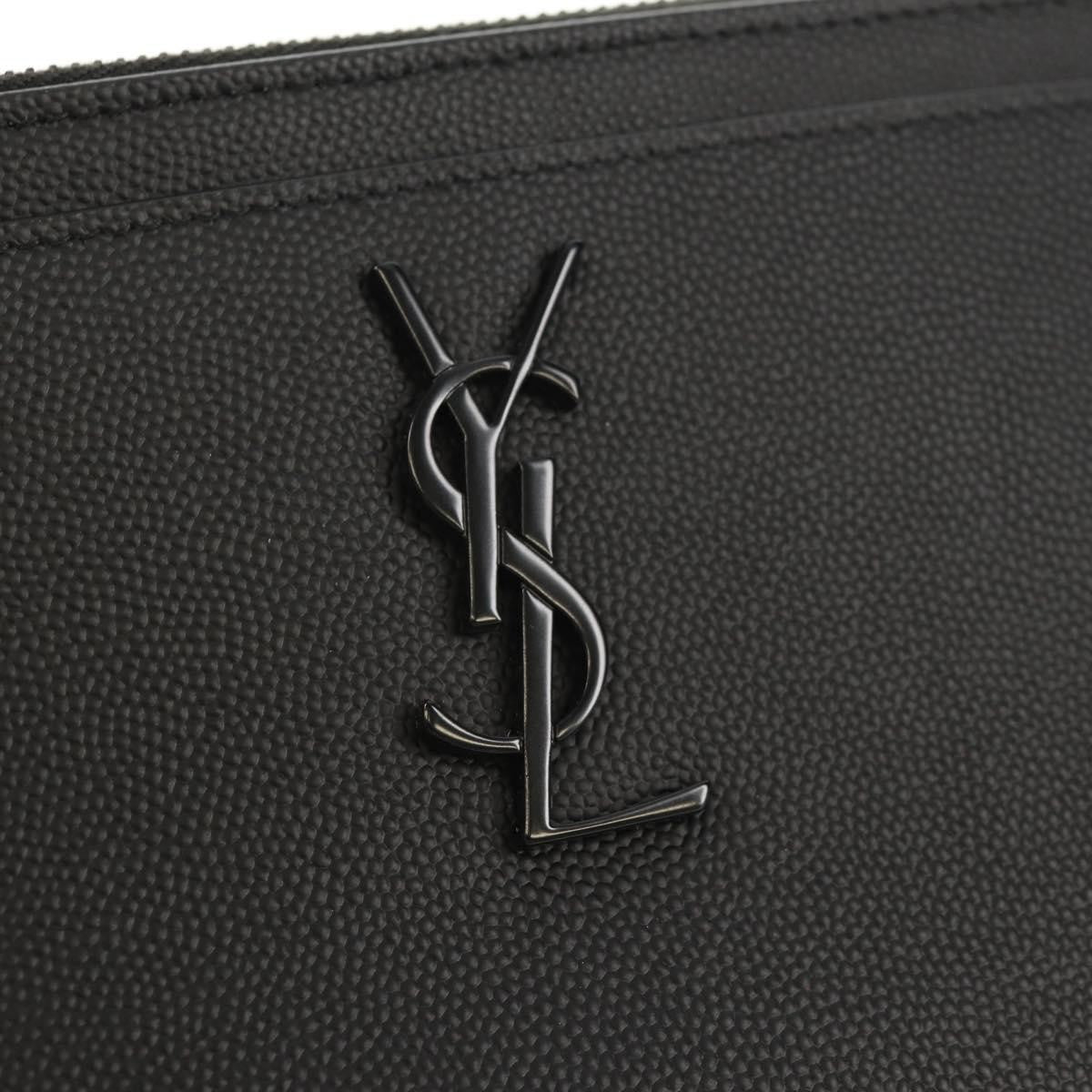 Saint Laurent Classic Monogram Zip Bill Pouch Leather, BLACK, LEATHER, Clutche & pouche