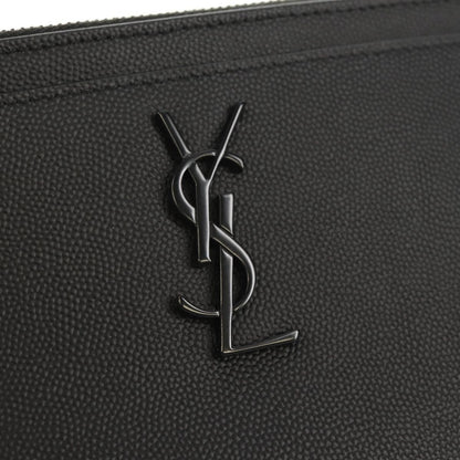 Saint Laurent Classic Monogram Zip Bill Pouch Leather, BLACK, LEATHER, Clutche & pouche