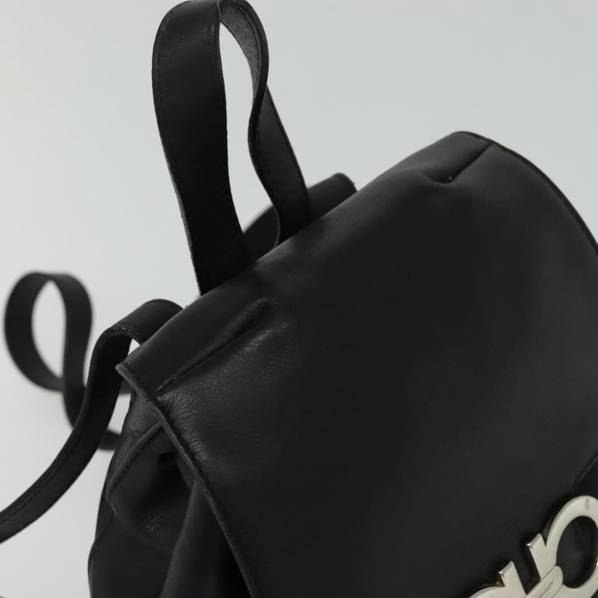 Salvatore Ferragamo Gancini Flap Drawstring Backpack Leather, BLACK, LEATHER, Backpack