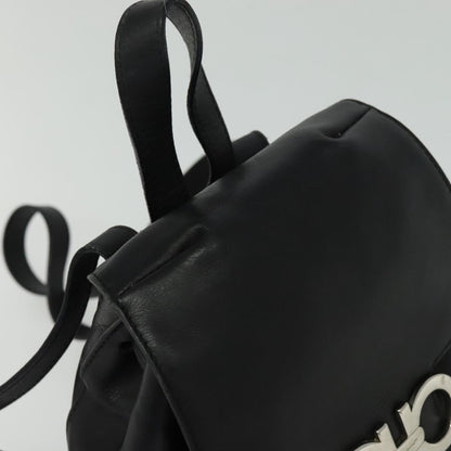 Salvatore Ferragamo Gancini Flap Drawstring Backpack Leather, BLACK, LEATHER, Backpack