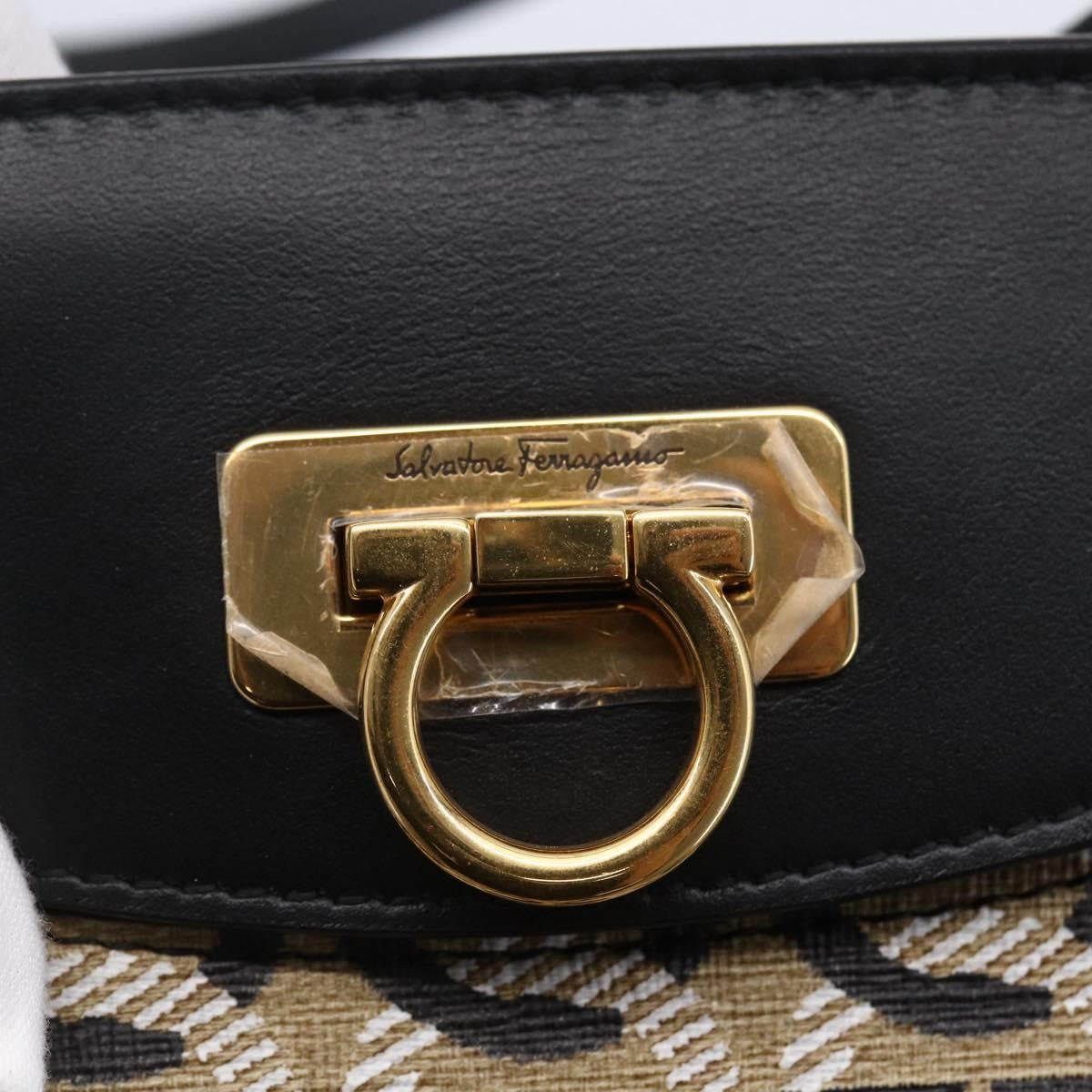 Salvatore Ferragamo Gancini Travel Tote Gancini Jacquard, BEIGE, CANVAS, Tote bag