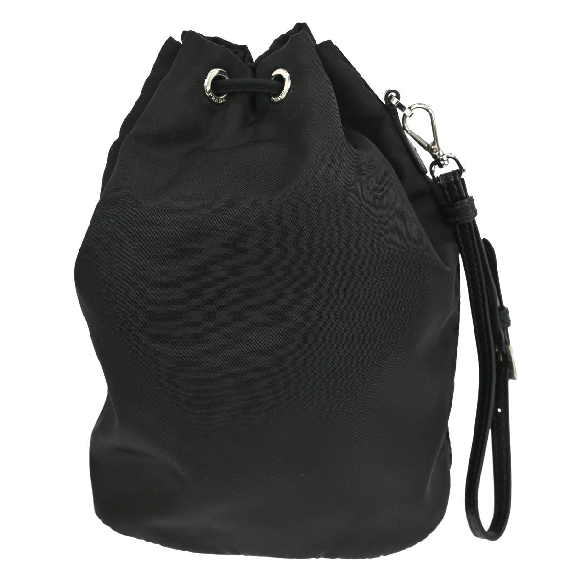 Prada Drawstring Wristlet Bucket Bag Tessuto, BLACK, NYLON, Clutche & pouche
