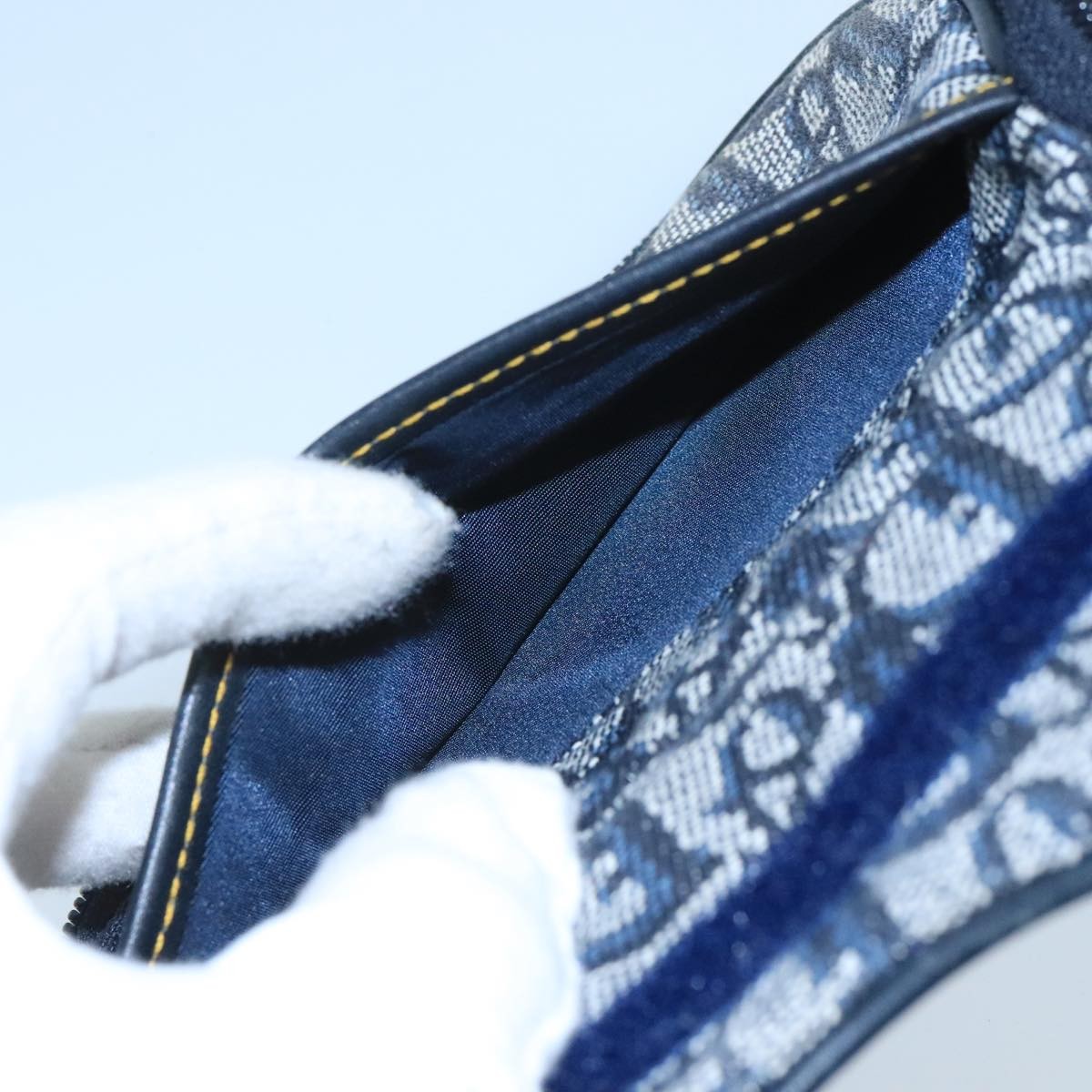 Christian Dior Vintage Saddle Coin Purse Diorissimo Canvas, NAVY, CANVAS, Clutche & pouche