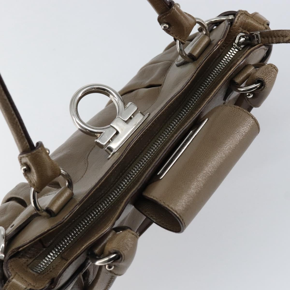 Salvatore Ferragamo Gancini handbag Leather, BROWN, LEATHER, Handbag