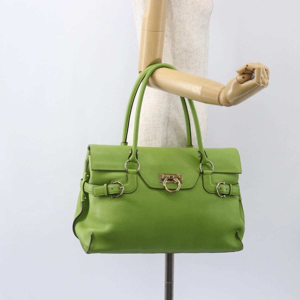 Salvatore Ferragamo Virna Satchel Leather, GREEN, LEATHER, Handbag