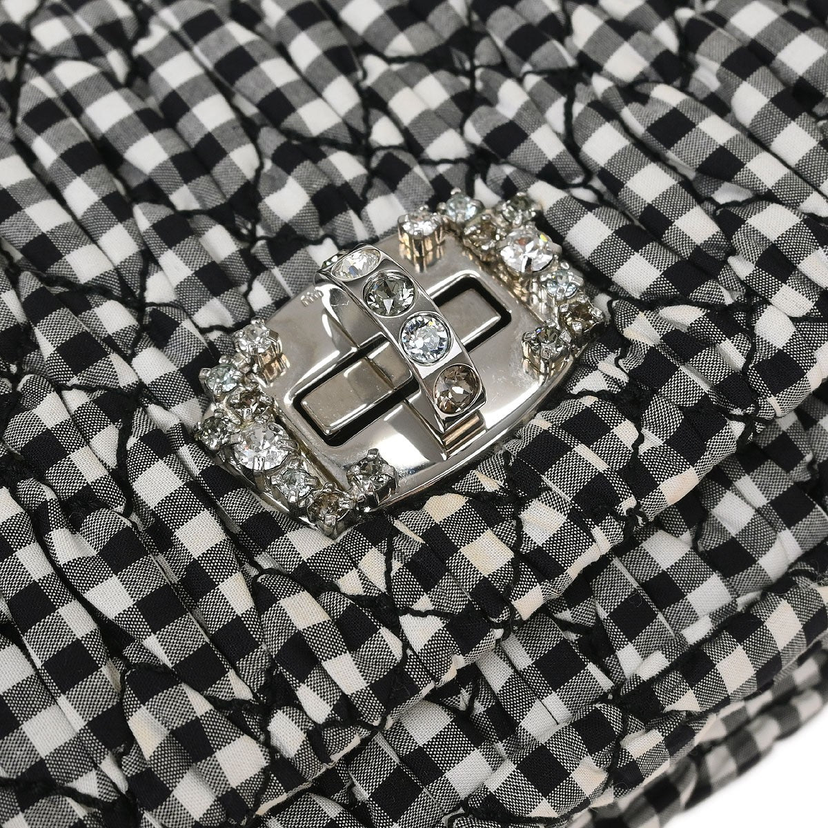 Miu Miu Crystal Clutch Matelasse Gingham Print Canvas, BLACK, CANVAS, Clutche & pouche